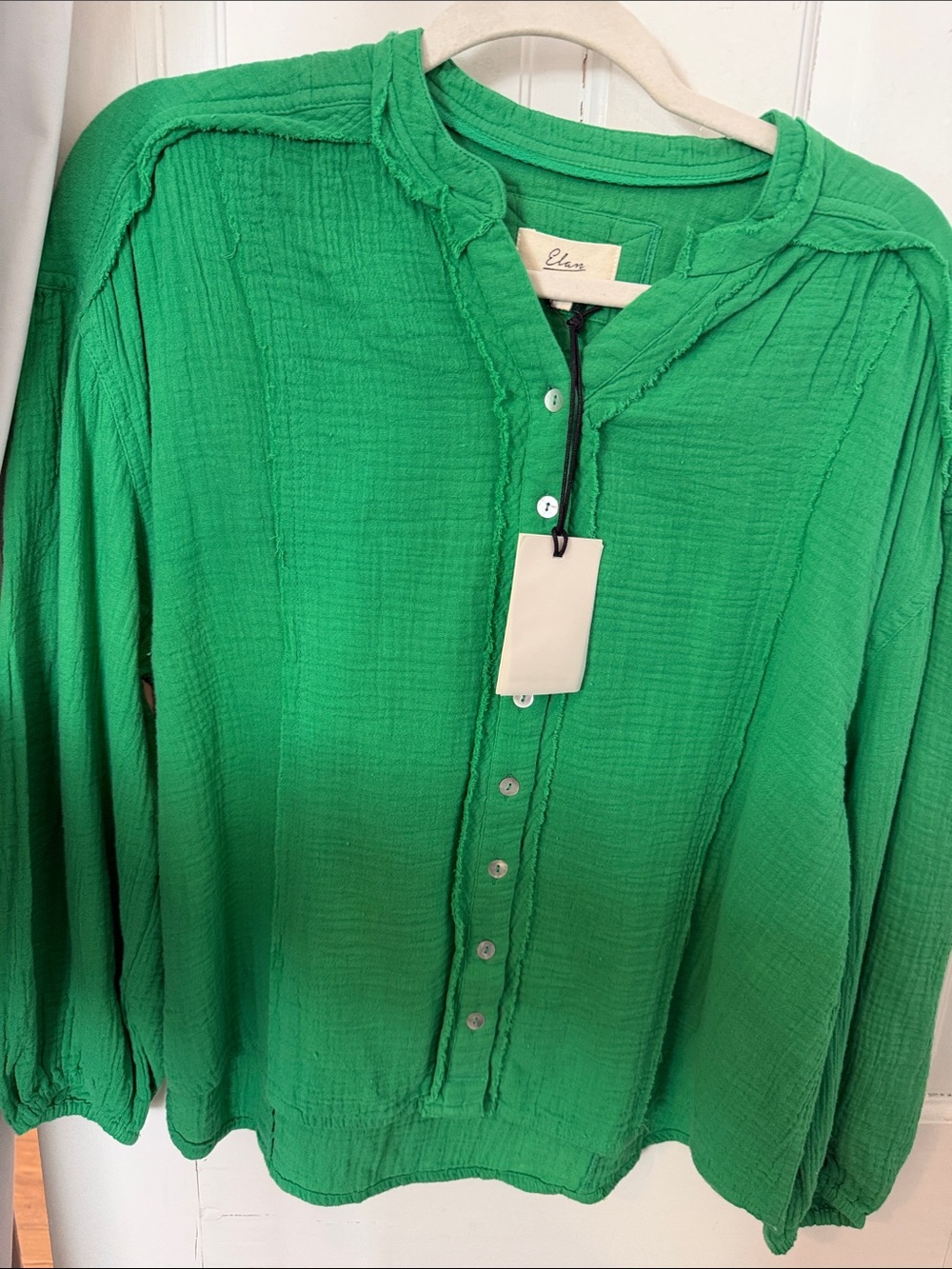 New Elan Green Button-Front Gauze Top